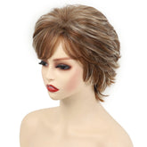 Blonde Pixie Cut Layered Straight Fringe Highlights Wig for Seniors